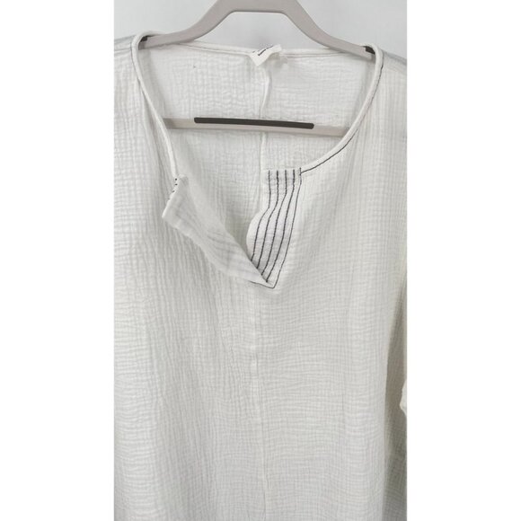 Simple Suzanne Betro Tunic Sz L Stitch Notch Neck Tunic White Stitch Trim Gauzy - Picture 2 of 16